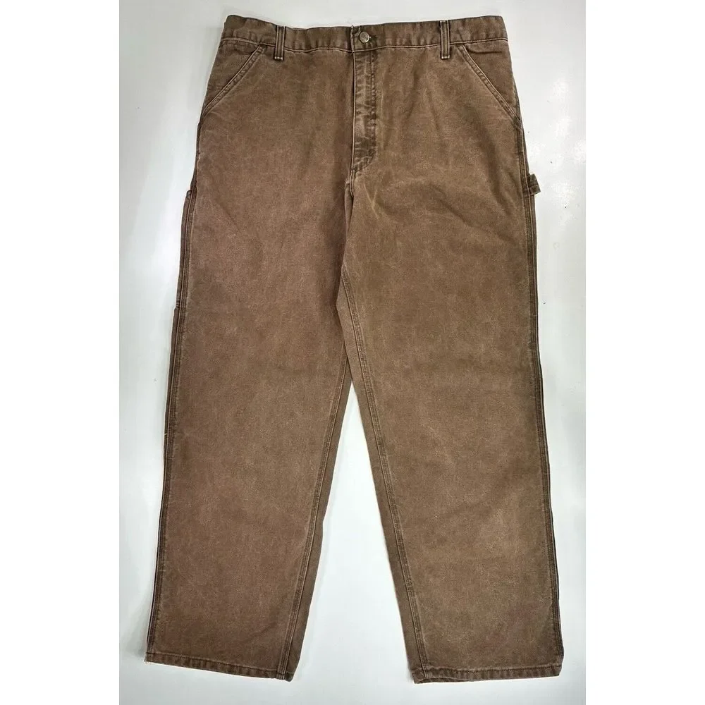 Carhartt WU0382 Mens Sz 39x31 Brown Canvas Carpenter Work Pants Made USA Vintage
